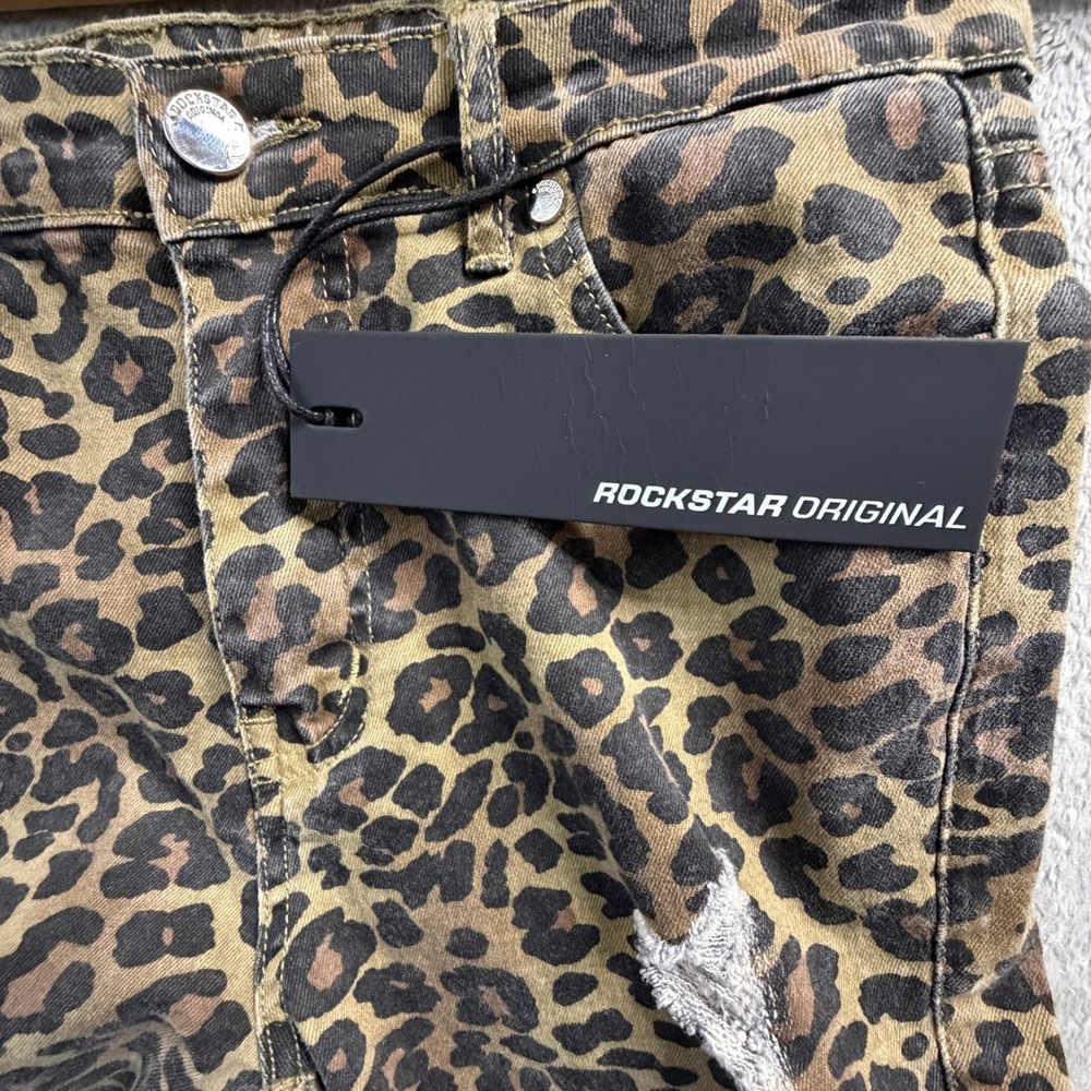 Rockstar Original Leopard Print Stacked Cargo Flare Jeans Distressed Camo Small - Picture 2 of 9